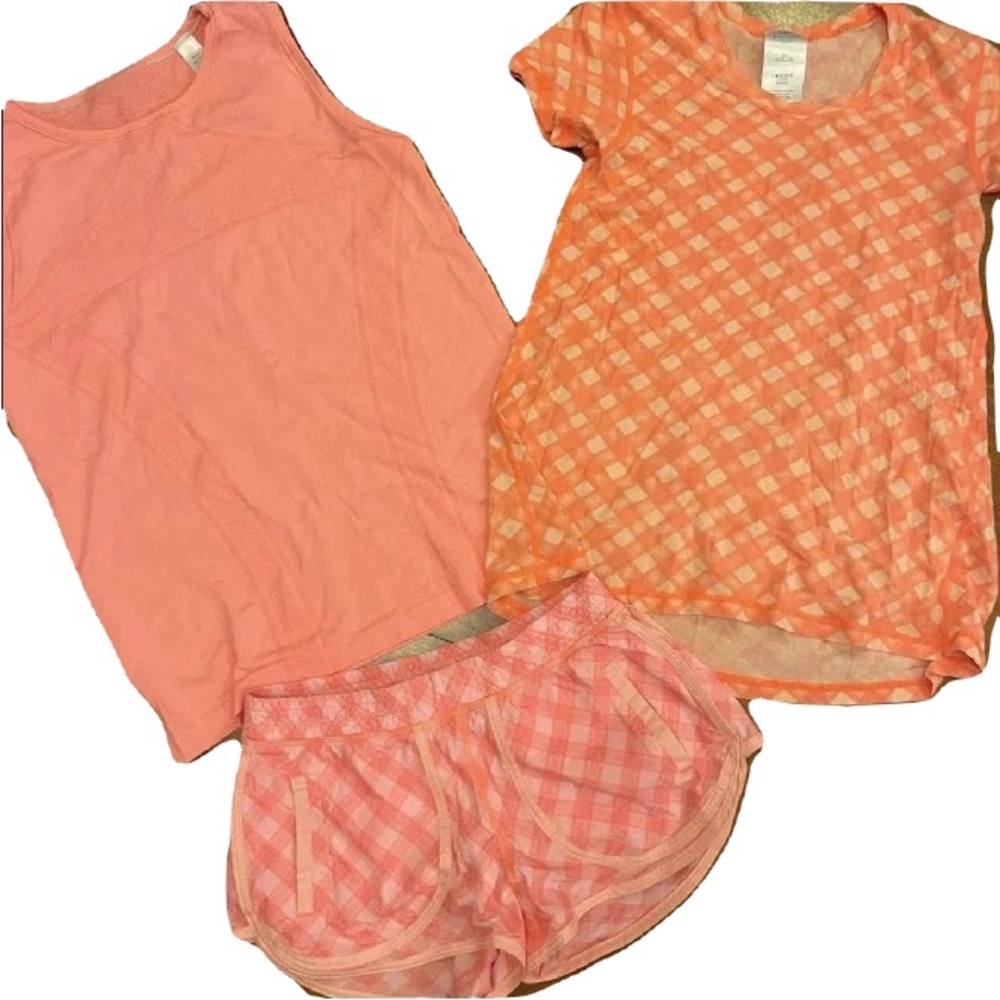IVIVVA Coral Plaid Tank Shorts + Tee Set Sz 14